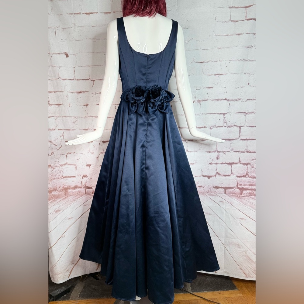 JESSICA McCLINTOCK Navy Satin Floor Length Prom Dress Size 10 Satin Rose Formal - Picture 16 of 16
